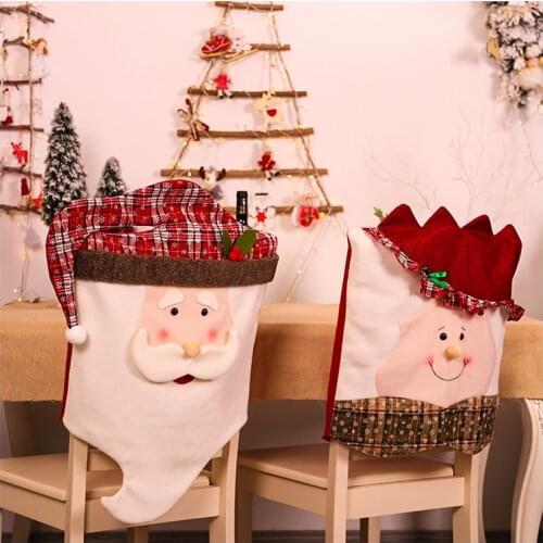 Cartoon Snowflake Plaid Cute Husband Wife Chair Covers Christmas Festival Party Home Decorations Christmas Chair Back Cover