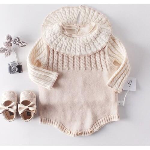 Infant Boys Girls Rompers Baby Boys Girls Rompers Baby Clothes Bodysuit Long Sleeve Lotus Leaf Collar Knit Suit Rompers