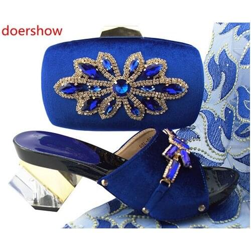 Doershow beautiful blue color Italian Shoes With Matching Bag High Quality Italy Shoe And Bag set For wedding and party!SH1-44