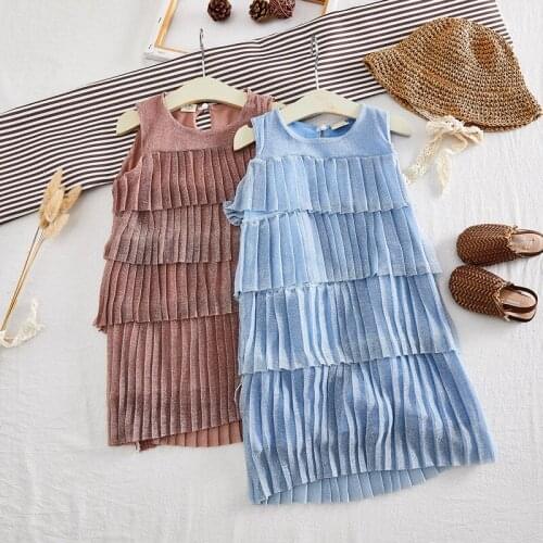 Western style elegant Girl Dress tassel Sleeveless Layer by layer Cake Over Knee Childrens Clothing
