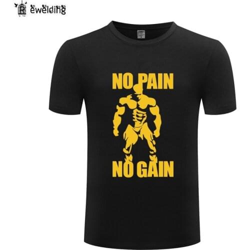 No Pain No Gain Printed Men T Shirt Fitness Bodybuilding T Shirts Men Cotton Short Sleeve Male Tshirt Streetwear Funny Tops Tees
