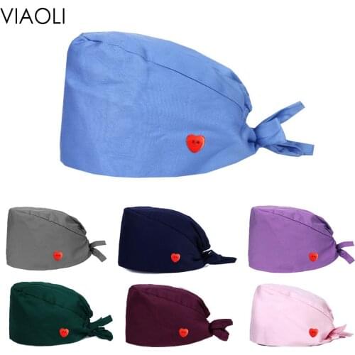 Wholesale Solid Color Surgical Hats Bandage Nursing Scrubs Hat Beautician Working Nurse Cap Hats Lab Medical Women Scrubs Cap