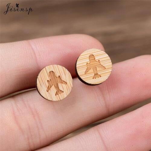 Jisensp New Fashion Tiny Plane Wooden Earrings World Travel Design Boeing Plane Earrings Wood Jewelry for Women Traveler Gift