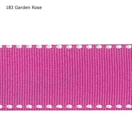 5/8" inch 16mm White Saddle Stitch Garden Rose Grosgrain Ribbon