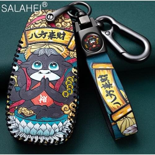 Leather Car Key Cover Case Shell For Changan CS35 CS55 CS75 CS15 CS85 CS95 Oushang A600 A800 EADORAETON V3 V5 V7 COUPE