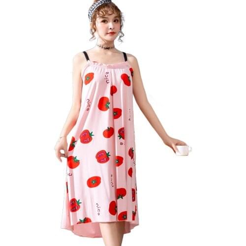 Summer plus size Slip Dress Nightgowns Sleeveless Modal Sexy Sleepwear Lingerie homewear fruits prints pink color 4XL-5XL