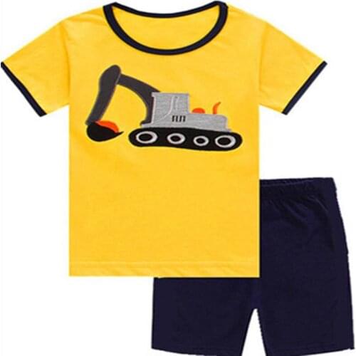 Summer Children Excavator Pajamas For Boys Cotton Pyjamas Set Kids Pijama Short Sleeve Home Wear Sleepwear Suits
