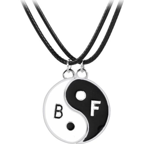Best Friends 2pcs/set Fashion Yin Yang Tai Chi Necklace Pendant Leather Chain Necklace Bff Friendship Jewelry Collier Femme