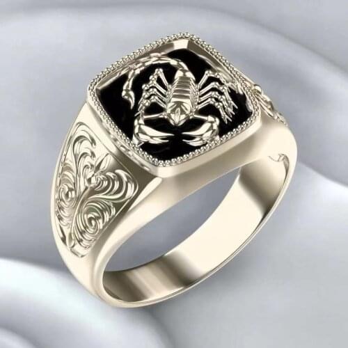 Scorpio Embossed Mens Ring Silver Plated Animal Poison Scorpion Ring Punk Hip Hop Rock Party Jewelry Anniversary Gift