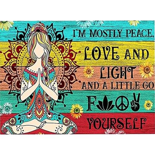5D Diamond Painting Kits Abstract Art Character Girl I’m Mostly Peace Love And Light Circle Rhinestone Mosaic Embroidery Gift