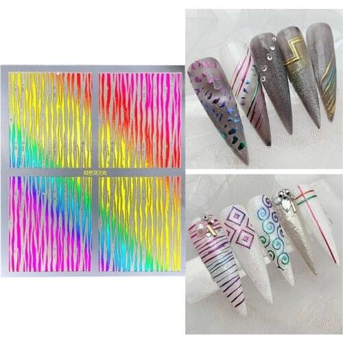 Nail Art Sticker Rainbow Fringe Streak Stripe Wave Line Tape Self-Adhesive Transfer Foils 3D DIY Decal Manicure Tips Decoration