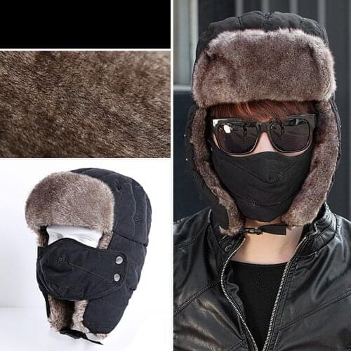 2021 New Mens Warm Chunky Trapper Hat Removable Windproof Winter Russian Hats With Mask Snow Ski Cap With Scarve