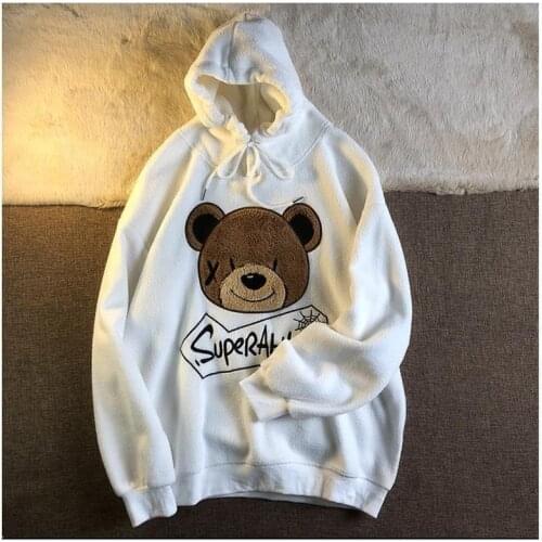 New Womens Hoodies Sweatshirt Women Street Loose Lamb Velvet Plus Velvet Thick Super Fire Wild Embroidery Bear Sweater Women