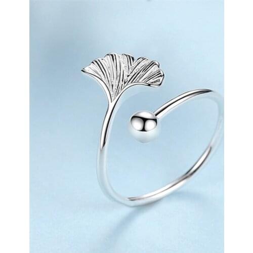 New Simple Popular Ginkgo Leaf 925 Sterling Silver Jewelry Not Allergic Fresh Round Beads Exquisite Popular Opening Rings SR556