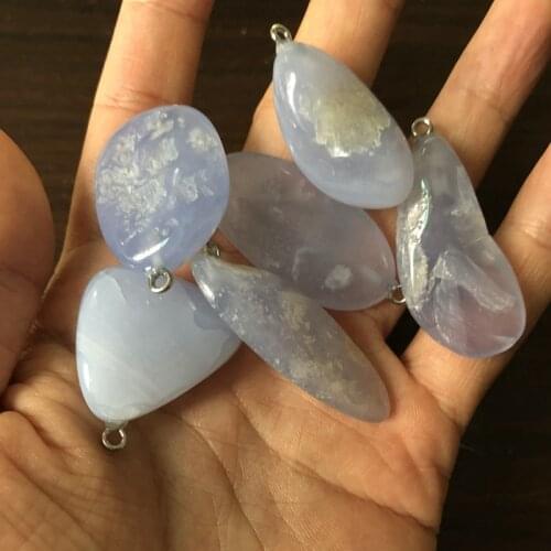 Wholesale 5pcs/pack Natural Polished Raw Stone Pendant,Blue Chalcedony Bead Pendant,Natural stone Jewelry
