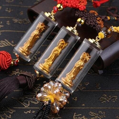 Car Three-faced Buddha Guanyin Pendant Jewelry Car Interior Ornaments Gold-plated Buddha Statue Rear View Mirror Ornaments