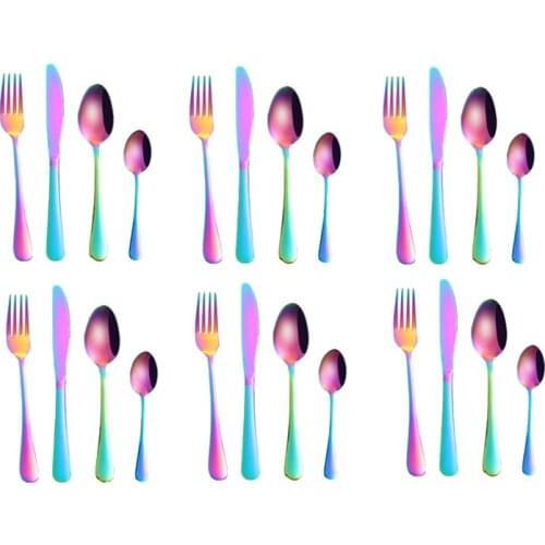 Tableware 24Pcs Rainbow Tableware Stainless Steel Cutlery Cutlery Set Fork Spoon Knife Set