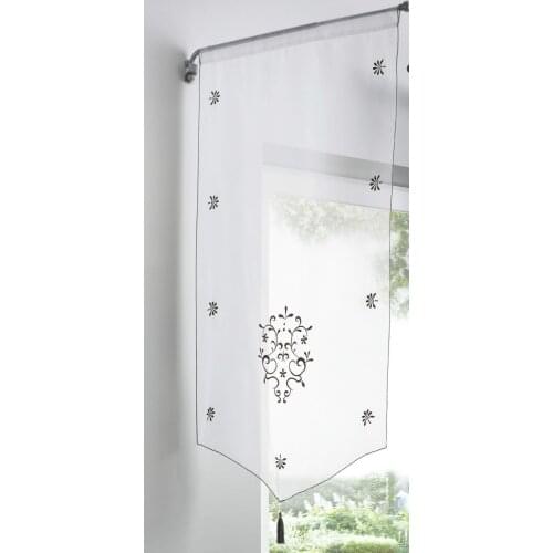 Roman Curtain grey Sheer Window Embroidery patchwork curtains For Kitchen Living Room Voile Screening Panel 1 PCS