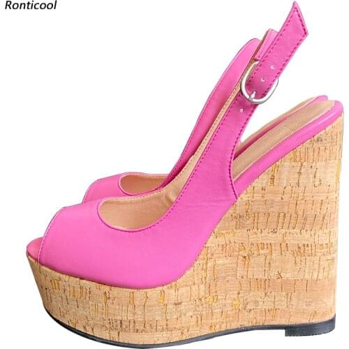 Ronticool New Fashion Women Handmade Slingback Sandals Sexy Wedges High Heels Peep Toe Lovely 12 Color Party Shoes US Size 5-20