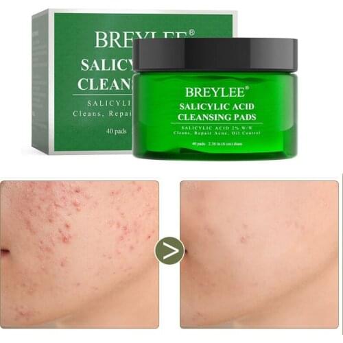 BREYLEE Salicylic Acid Cleaning Pads Face Serum Removal Blackhead Acne Deep Cleaning Pores Oil Control Moisturizing Facial Care