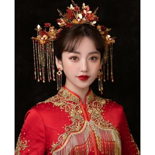 Ancient Costume Tiara Wedding Chinese Wedding Stylish Tassel Phoenix Coronet Hairpin Crown Brides Hair Ornament