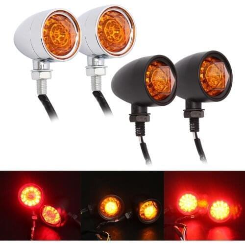 Motorcycle Cafe Racer Universal Turn Signal Bullet Lights Amber Diamond Lens LED Brake Indicator Light For Harley Honda Bobber