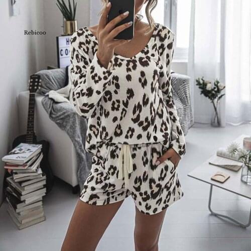 Spring Leopard Pajama Set Women Loungewear Autumn Sleepwear Homewear Women Lounge Wear Set Ladies Home Suit Sleep Wear