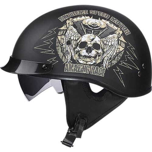 Vintage Motorcycle Helmet Retro Scooter Half Helmet with Built-in Lens Visor Vespa Cascos Motor Helm Capacete Para Moto DOT