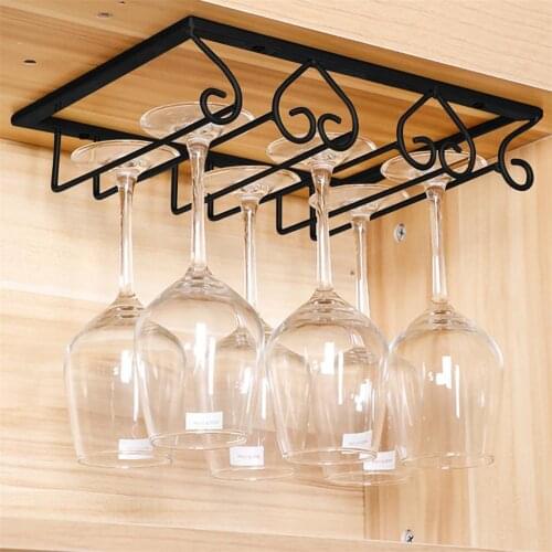 High Quality Useful Iron Wine Rack Glass Holder Hanging Bar Hanger Shelf kitchen Black Saving Space Home Wineglass Storage Rack