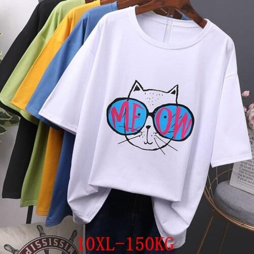 Large size womens T-shirt plus size 7XL 8XL 9XL 10XL summer round neck short sleeve loose black and white red big T-shirt top