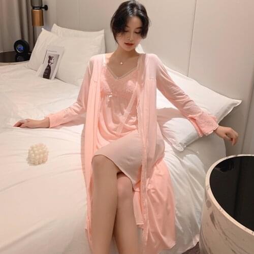 Fairy God With Bosom Cushion Long Sleeve Sleepwear Ladies Spring Summer Modale Nightdress Princess Royal Lovely Robe Халат