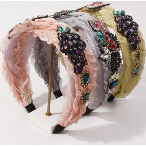 Sweet Fruit Rhinestone Wide Knot Headband Women New European Vintage Yarn Claw Chain Headbands Bohemian Hair Accessories Gifts