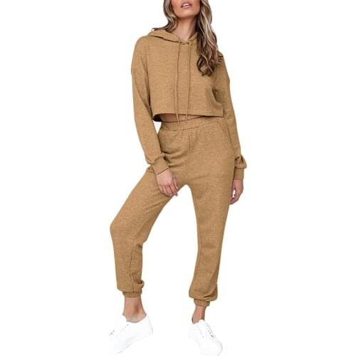 Womens solid drawstring Hoodies two pieces suits long sleeve autumn women patchwork causal sweatshirts Hoodies two-piece sets