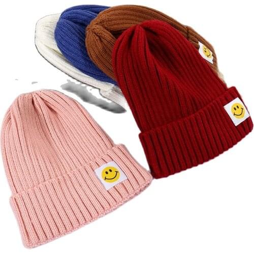 Winter Women Solid Curled Beanies Skullcap Adult Smile Cute Thick warm Knit hats Beanies Skullies Caps Gorros