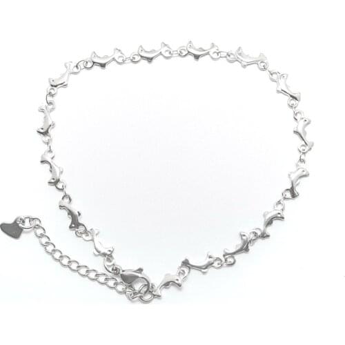 304 Stainless Steel Fashion Ocean Jewelry Anklet Silver Color Dolphin Animal Shape Women Anklet 22.5cm(8 7/8") long , 1 Piece
