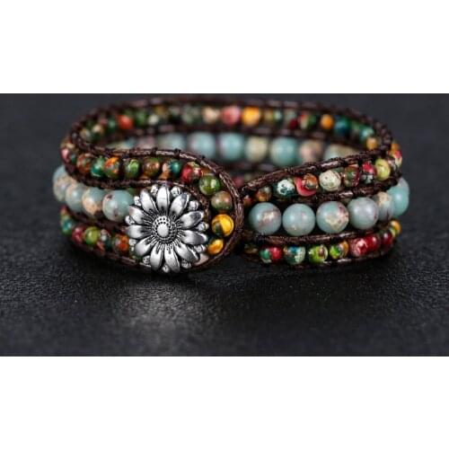 2020 New arrive Natural Stone Boho Bracelet Round Shape Emperor Stone Single Wrap Bracelet Friendship braid leather Bracelet