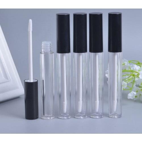 100pcs 5ml Empty Lip Gloss Tubes with Wand, Lip Balm Bottles with Plastic Lipstick Brush and Rubber Stoppers Black Lid