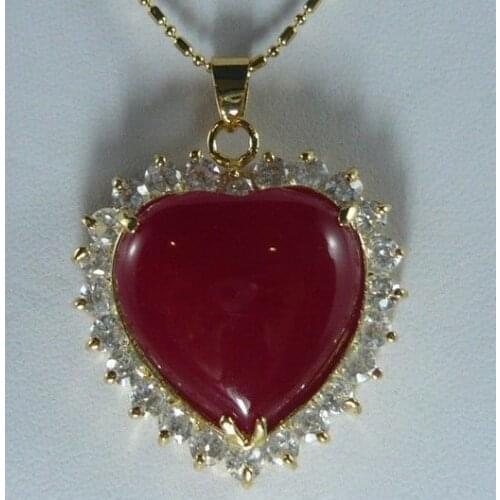 2 kinds! nobleste red jade inlaid crystal heart-shaped pendant necklace