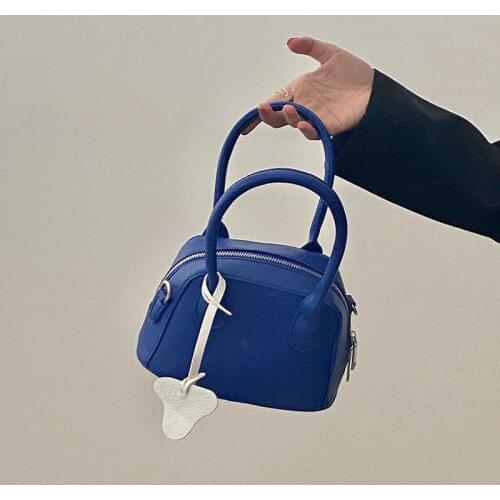2021 Niche Design Blue Lychee Soft Waxy Texture One-shoulder Portable Shell Small Bag All-match Female Messenger Bag Pillow