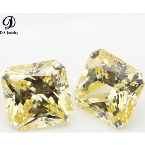 50pcs/Lot Top Quality Cubic Zirconia Square Chamfer Cut Light Yellow CZ Stone For Jewelry Accessories