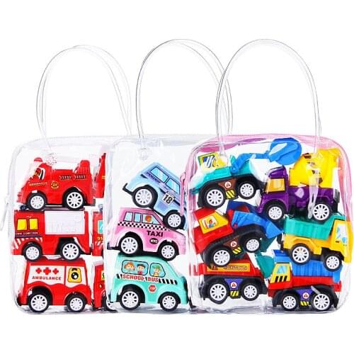 6Pcs Pull Back Car Toys Children Racing Car Baby Mini Cars Cartoon Pull Back Fire Truck Engineering Vehicle Bus Truck Kids Toys