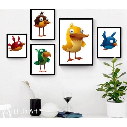 No frame cartoon cute cartoon birds canvas printings oil painting printed on canvas home Kid room wall art decoration picture