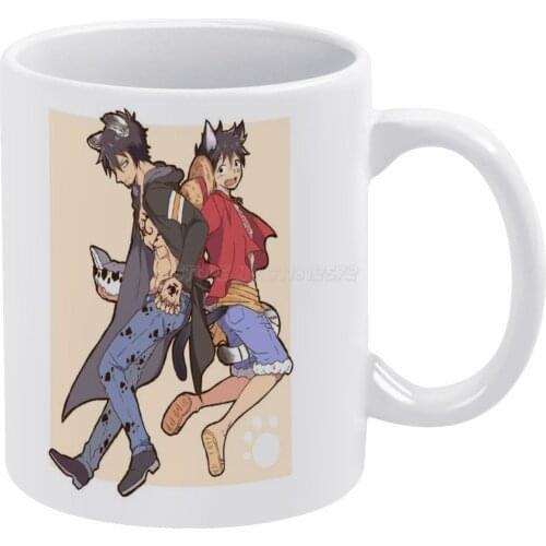 One Piece Law And Luffy Cute Puppies Couple White Mug 11 Oz Funny Ceramic Coffee/Tea/Cocoa Mug Unique Gift One Piece One Piece L