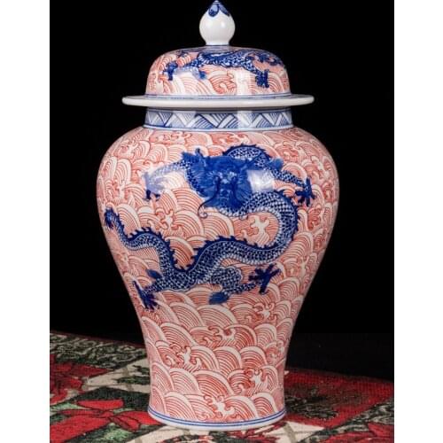European Light Luxury Vase Large Ceramic Ginger Jar Decoration Living Room porcelain temple jar vase