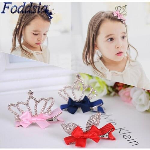 Foddsia Girls Hair Accessories Shiny Rhinestone Cown Hair Clip Princess Hairpins Children Tiara Accessories Girls Hairpins R14
