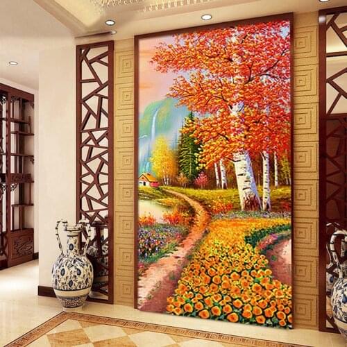 Diy Needle Arts Crafts Diamond Painting Cross Stitch Maple Leaf Diamond Embroidery Road Landscape Rubiks Cube Drill Picture