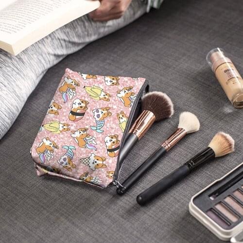 Corgi Cosmetic Bag Print Women Brand makeup bags Cute bag headset candy Cosmetic printing Collection Casual men zipper new Flowe