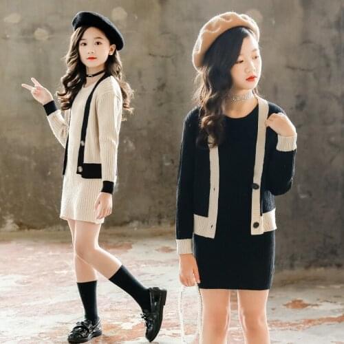 Girls new two-piece suit Girl sleeveless dress coat two-piece Girl knit back fashion two-piece suit Girl dress two-piece suit
