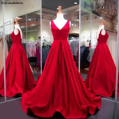Red Prom Dresses 2021Simple Long Party Dress A-Line Backless Plus Size Satin Formal Party Gowns Vestidos De Festa Cheap