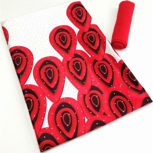 Red+White Fashion Soft Silk Satin Wax Fabric 4+2yards for Dress Ghana Ankara Print Fabric TL1516-4